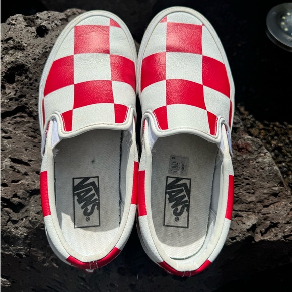 Vans Classic Slip-on Leather checkerboard White Red Slip on Shoes Men's 6.5 - Picture 4 of 9